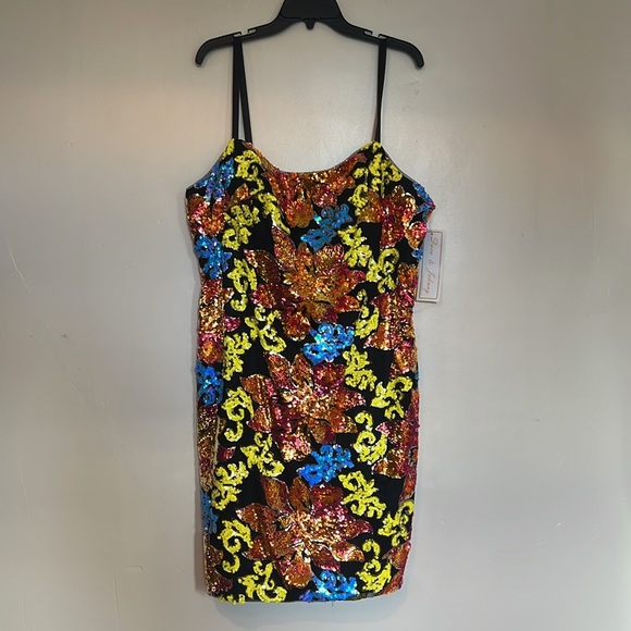 Dave & Johnny Colorful Bold Sequin Mini Cocktail Party Dress NWT Size 20W - Picture 3 of 11